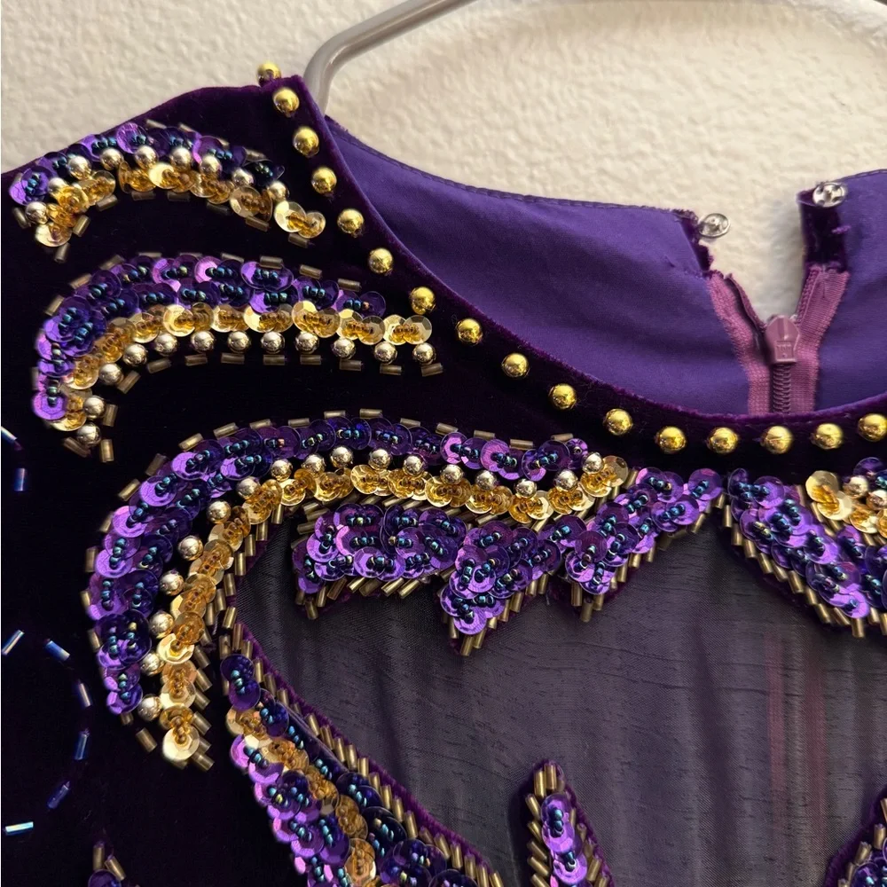 Vintage Velvet Purple and Gold Sequin Dress - Picture 3 of 4